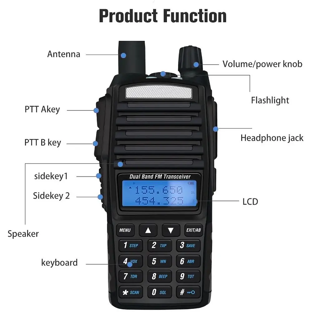 Портативная тактическая рация Baofeng UV-82 5W двухдиапазонная с гарнитурой VHF136-174/UHF400-520 МГц (18836) - фото 5