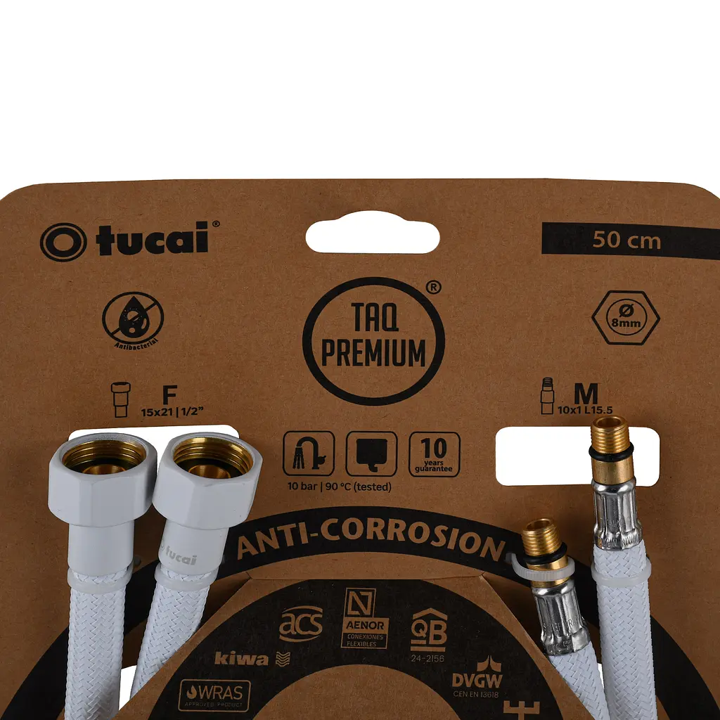 Шланг для змішувача Tucai TAQ Premium Grif М10x1/2″ 0,5м. Антикор. AСB пара (Білий Мат) 209967 - фото 2