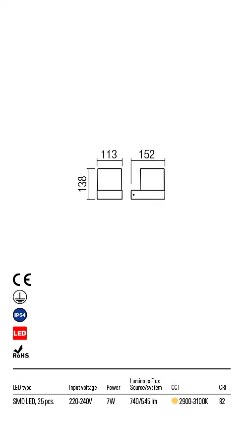 Бра вуличне CUBE AP LED SMD 7W IP54 DG 3000K (5.1.2) Redo 9559 - фото 3