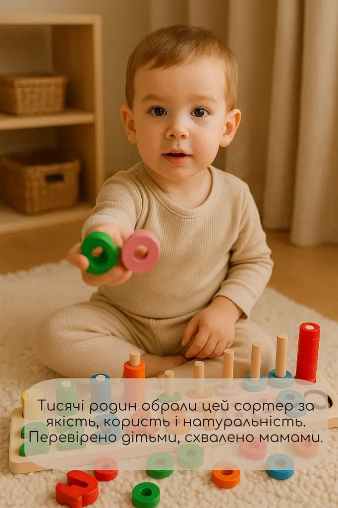 Навчальний дерев’яний розвиваючий сортер для малюків - фото 8