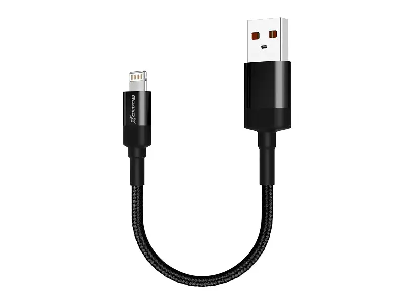 Кабель Grand-X Для Power Bank USB-Lightning FM-20L 20cm, CU, Black, захист тканина.