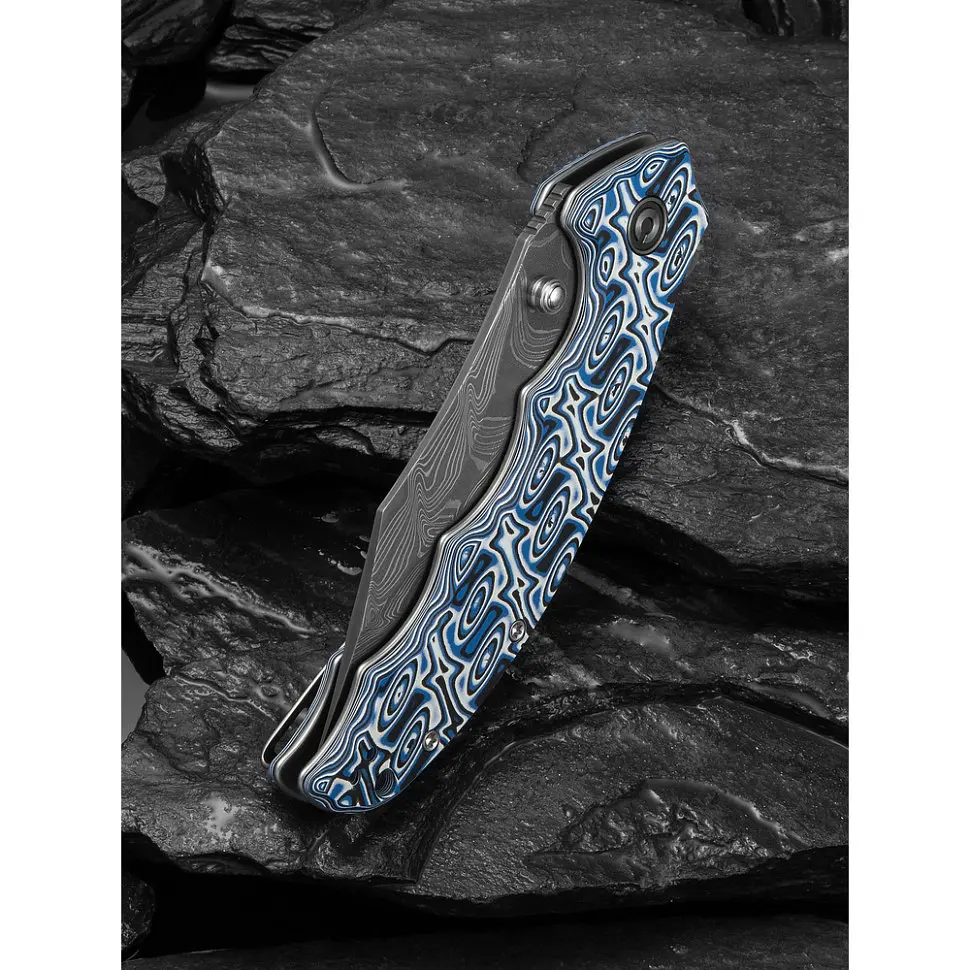 Ніж складаний туристичний Civivi Pentad (8.8 см) Damascus / Micarta синій/білий - фото 11