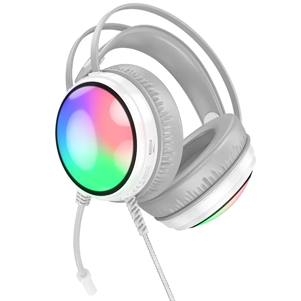 Наушники накладные Borofone BO108 игровые с микрофоном и LED подсветкой Jack 3.5 белый - фото 4
