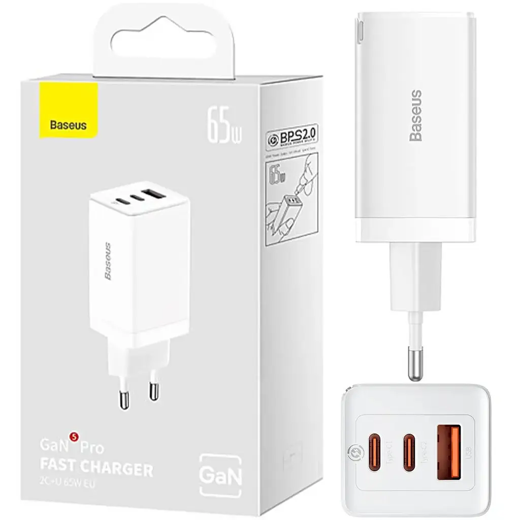 Адаптер блок сетевой Baseus GaN5 Pro Fast Charger 65 W+C to C cable белый - фото 5