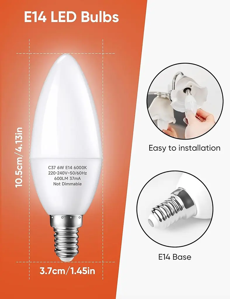 Світлодіодна лампа-свічка Plusluck E14, холодний білий колір, 6000 К, 6 Вт 600Lumens, еквівалент галогенних ламп 60 W - фото 3