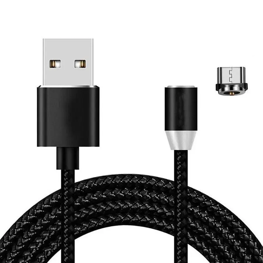 Магнітний кабель для зарядки телефону, чорний, Micro USB, з підсвіткою