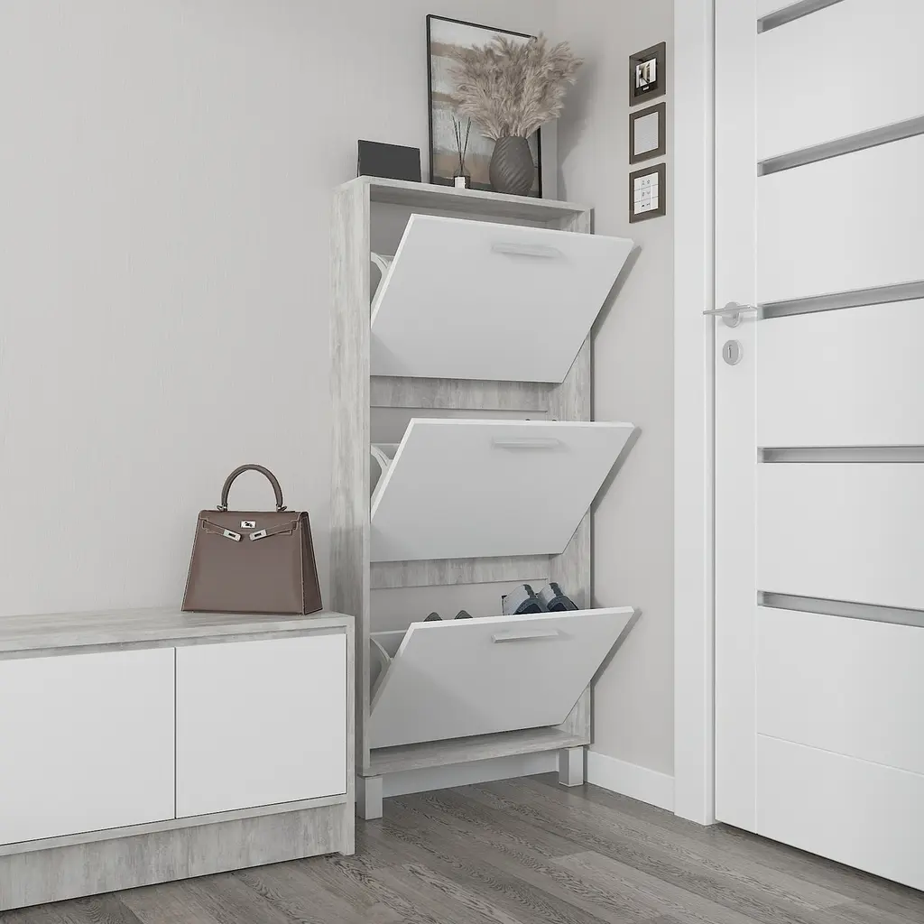 Полиця для взуття Flamecame підлогова з ДСП F-160 Бетон Білий - фото 2