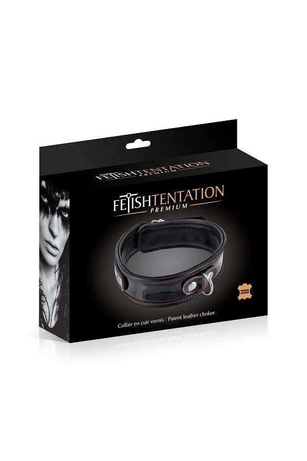 Нашийник із натуральної шкіри Fetish Tentation Premium Patent leather choker, кріпильне кільце - фото 3