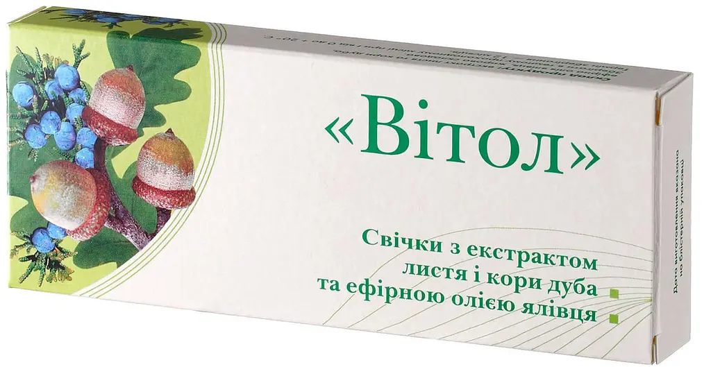 Свічки "Вітол" з екстрактом листя і кори дуба та ефірною олією ялівцю 10 шт Грін-Віза - фото 2