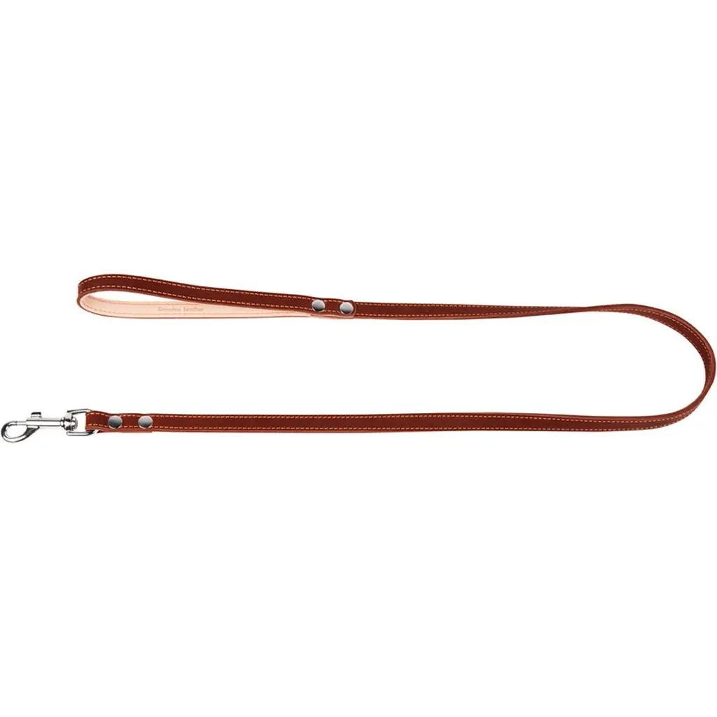 Поводок двойной Collar, кожа, с прошивкой, 122х1,4 см, коричневый - фото 2
