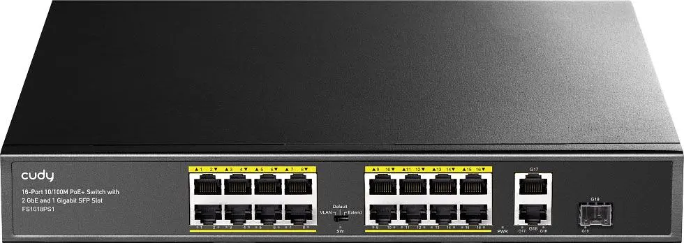 Комутатор Cudy FS1018PS1, 16 порт 10/100M PoE+ Switch with 2 Gigabit Uplink and 1 SFP Port  200W (FS1018PS1) - фото 4