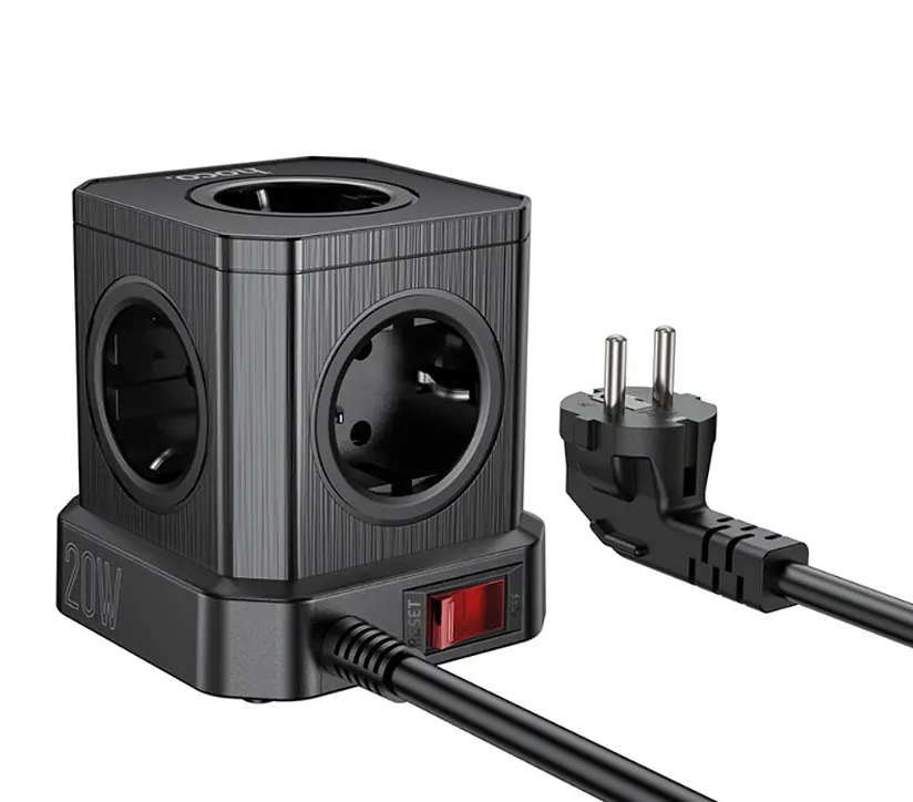 Мережевий зарядний пристрій подовжувач Hoco NS8 3 USB/Type-C 5 розеток 2 м - фото 3