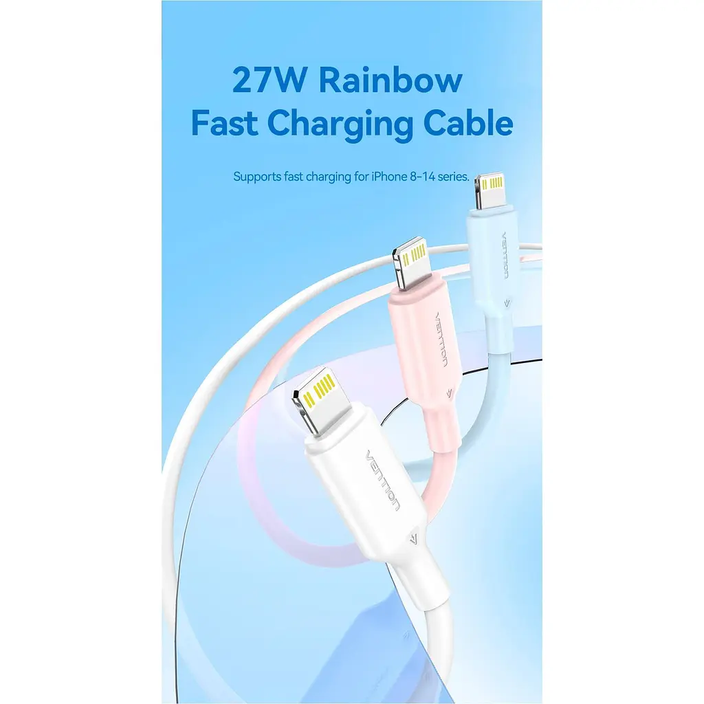 Кабель Vention USB 2.0Type-C M-LightningM,1.0 м,PD 27W,PVC, билий (LAKWF) - фото 6
