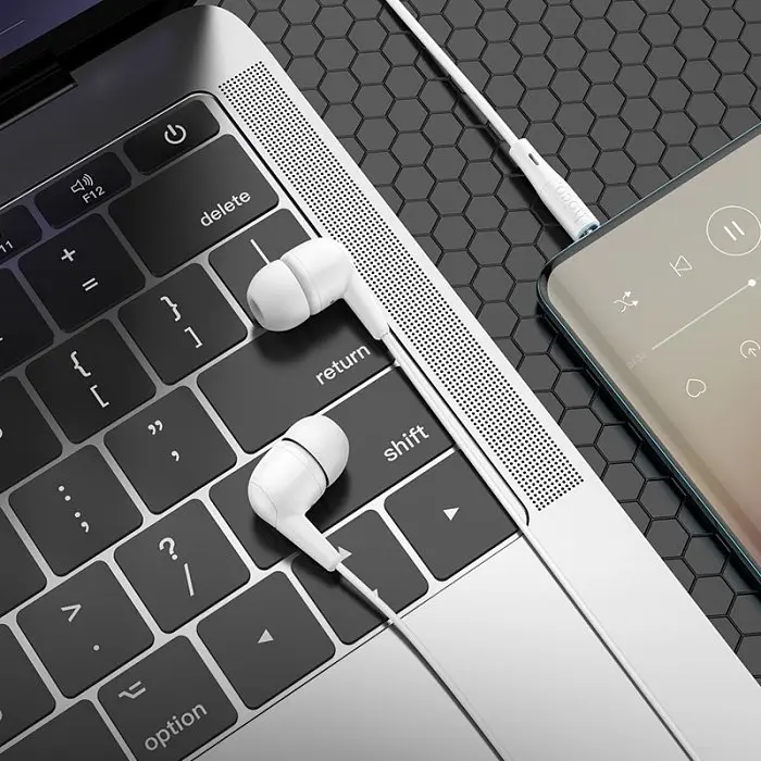 Проводные вакуумные наушники с микрофоном белые 3.5mm Hoco M97 Enjoy 1.2m - фото 2