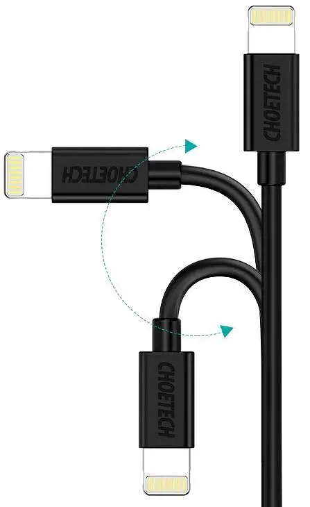 Кабель USB AM-Lightning M, 1.2 м, MFI 2.4A, чорний Choetech - фото 3