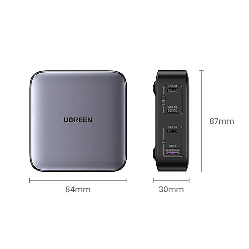 Зарядний пристрій 4xUSB 100W (3хUSB-C+USB-A) Gan Nexode чорний CD328 Ugreen Desktop Fast Charger - фото 4