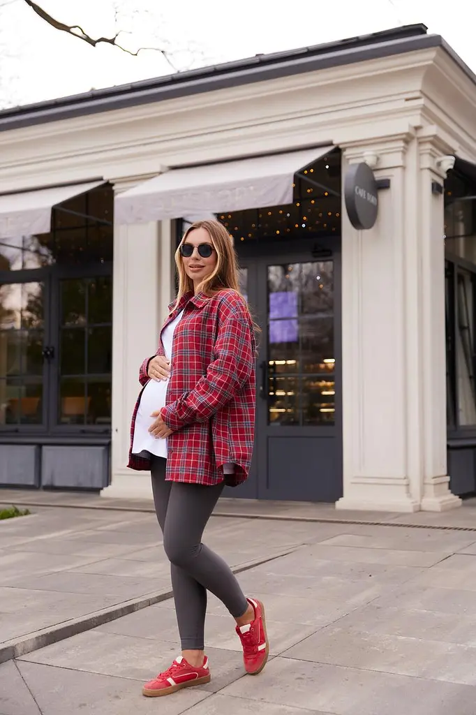 Женская рубашка для беременных стиля oversize в клетку для будущих мам Siena L - XL (46 - 48) Lullababe красный - фото 5