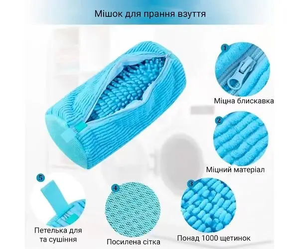 Мішок для прання взуття з мікрофібри, блакитний - фото 3
