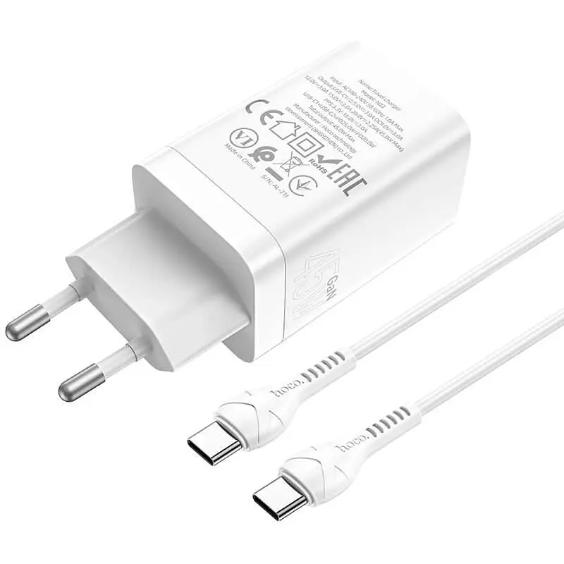 Зарядное устройство Hoco Type-c to Type-c Cable Starlight N23 45 ватт белое - фото 6