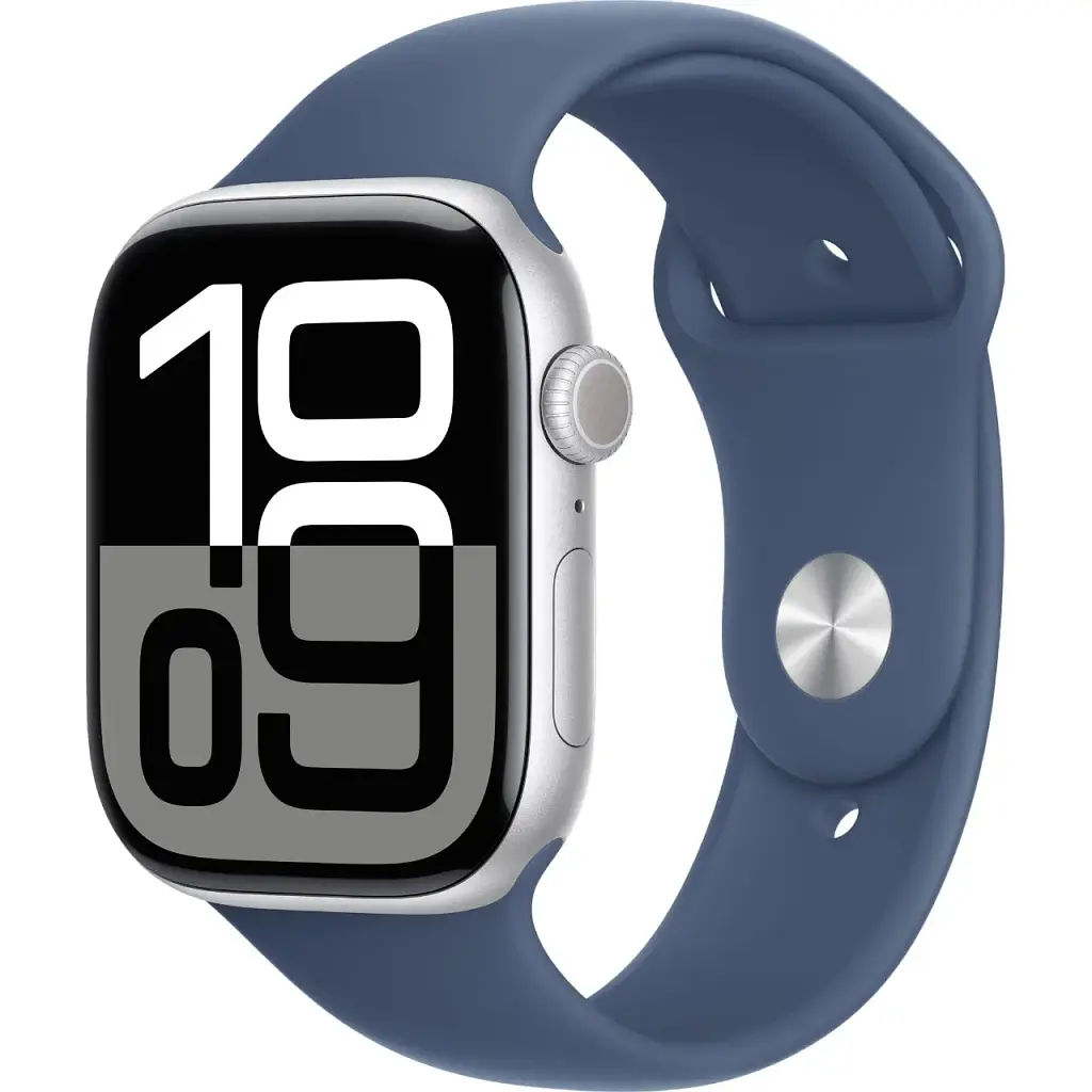 Apple Watch Series 10 GPS 46mm Silver Aluminum Case with Denim Sport Band S/M MWWL3 - фото 2