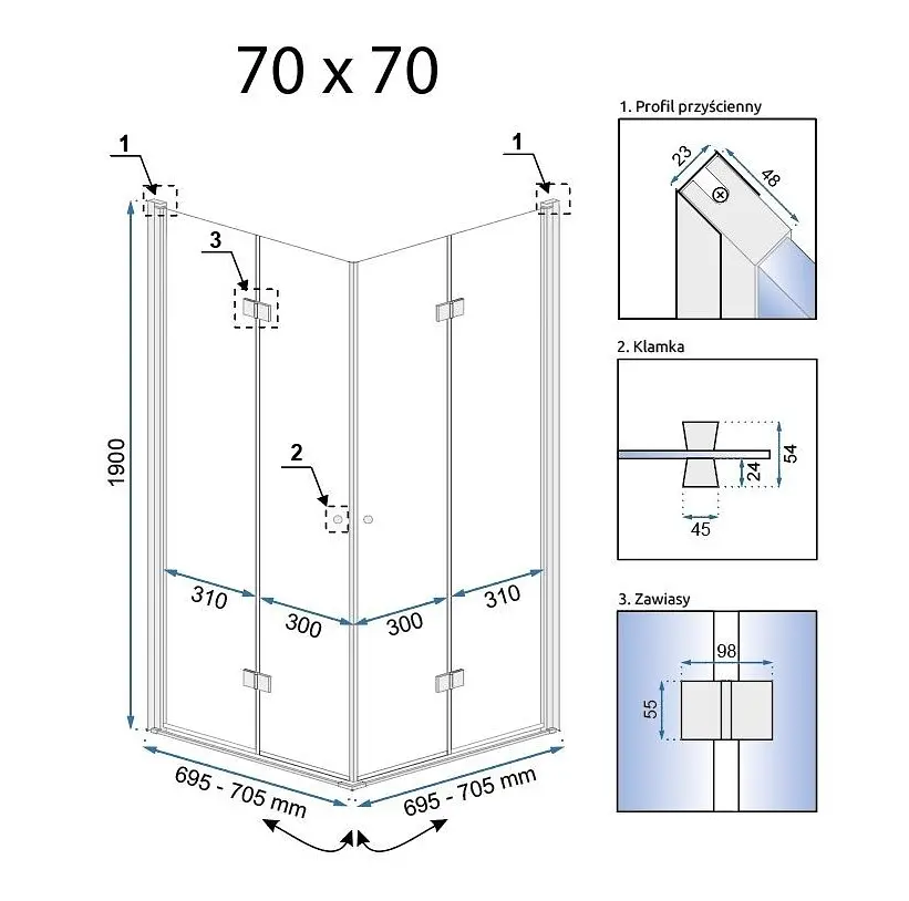 Душова кабіна Rea Fold N2 70x70 chrome REA-K7444 + REA-K7444, Хром, Універсальна, прозорий, хром - фото 6