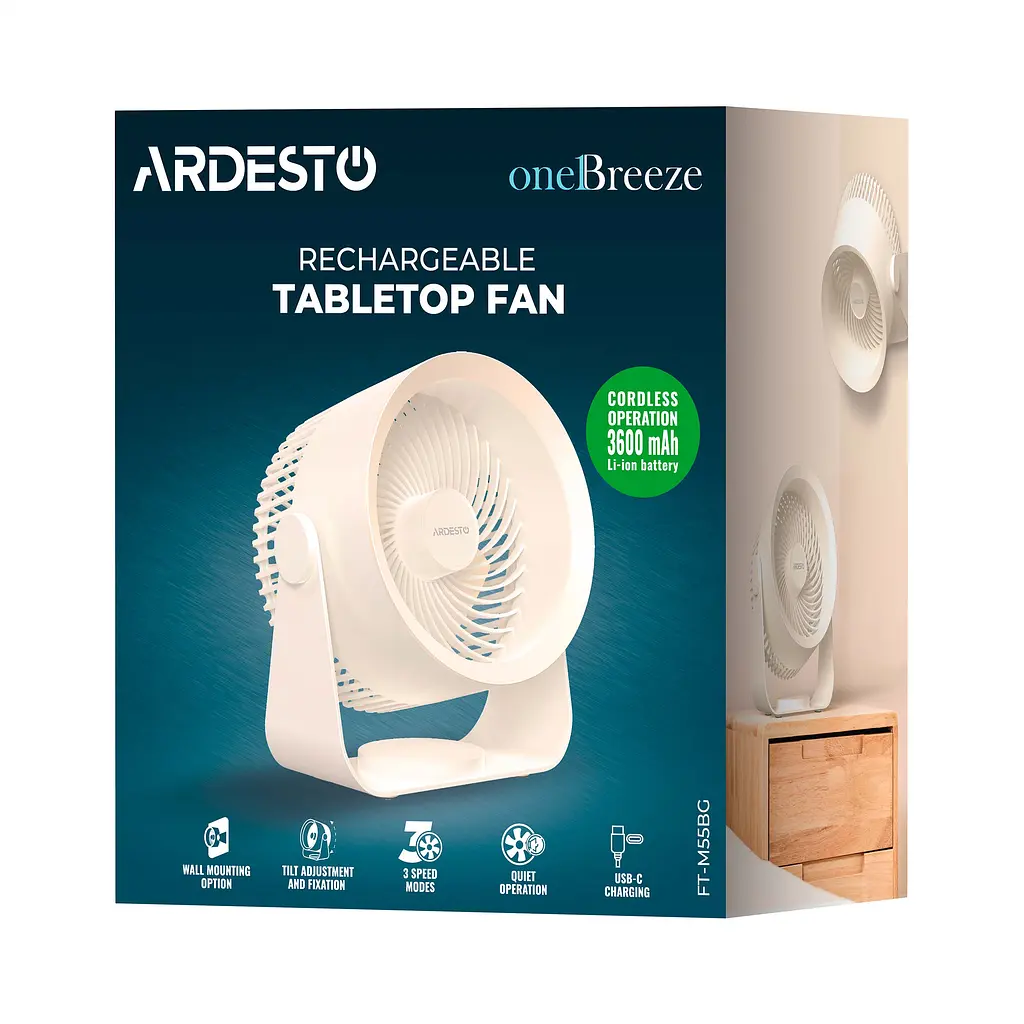 ARDESTO Вентилятор FT-M55BG настільний/настінний, 14см, аккумулятор, USB-A Type-C, бежевий - фото 10
