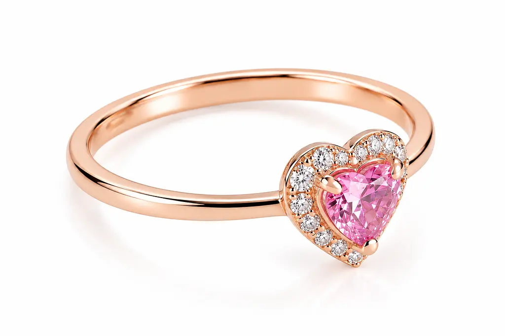Жіноча золота каблучка Jewellery Continent "Рожеве серце" з фіанітами 18.5 (К-0923) - фото 3