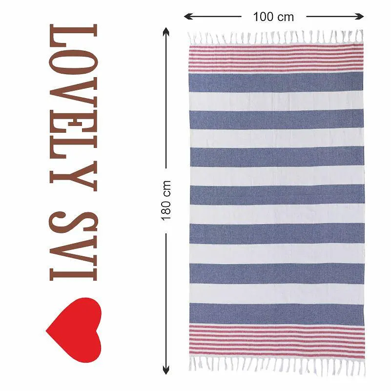 Рушник пештемаль Lovely Svi бавовняний, пляжний, хамам, spa - XХL 100x180 см Blue/Red Stripes (1032025) - фото 6