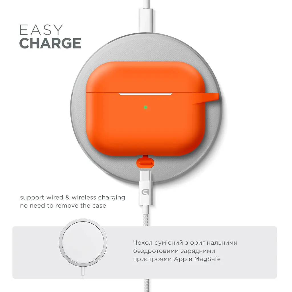Силіконовий чохол для навушників Apple AirPods Pro, Hang Case, помаранчевий, ультратонкий захисний кейс товщиною 2 мм, захист від подряпин, пилу та ударів, компактний, з карабіном для кріплення, ArmorStandart (ARM56065) - фото 7