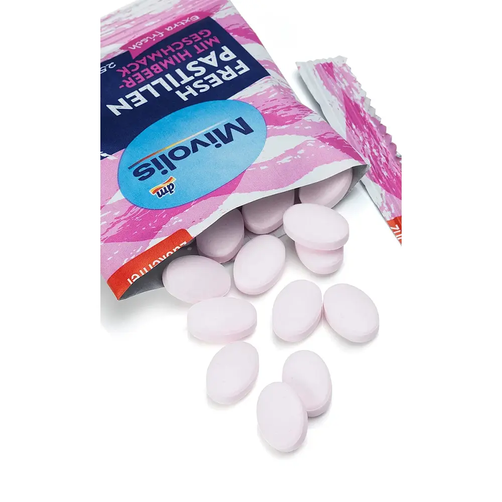 Пастилки Mivolis Fresh зі смаком малини, без цукру, 25 г, від DM (Німеччина) - фото 3