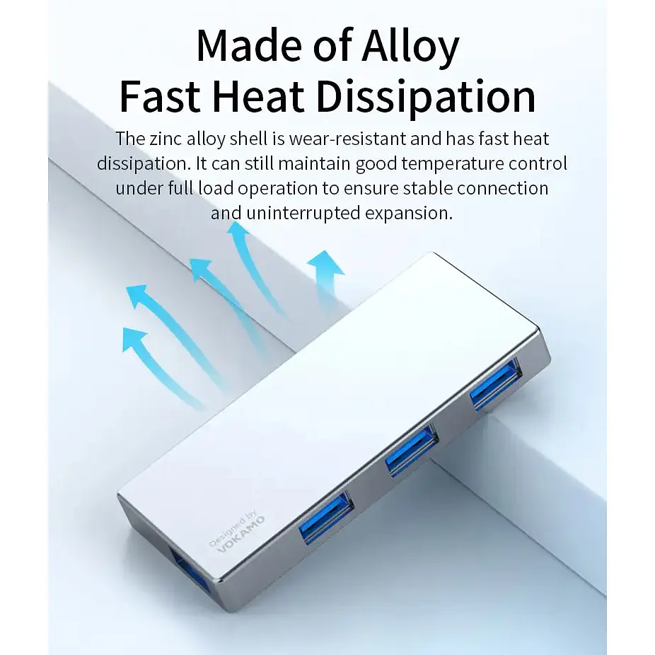 USB-адаптер Vokamo HT3, 4 в 1 HUB з вбудованим шнуром Type-C - фото 5