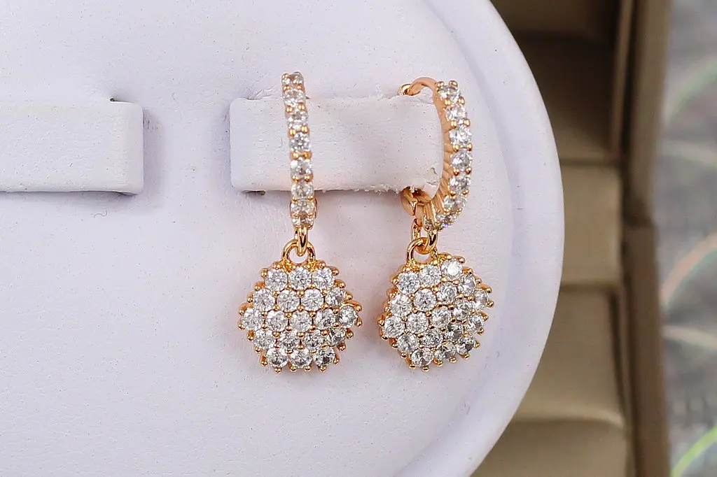 Сережки Xuping Jewelry підвіски стільники 2.5 см золотисті - фото 2