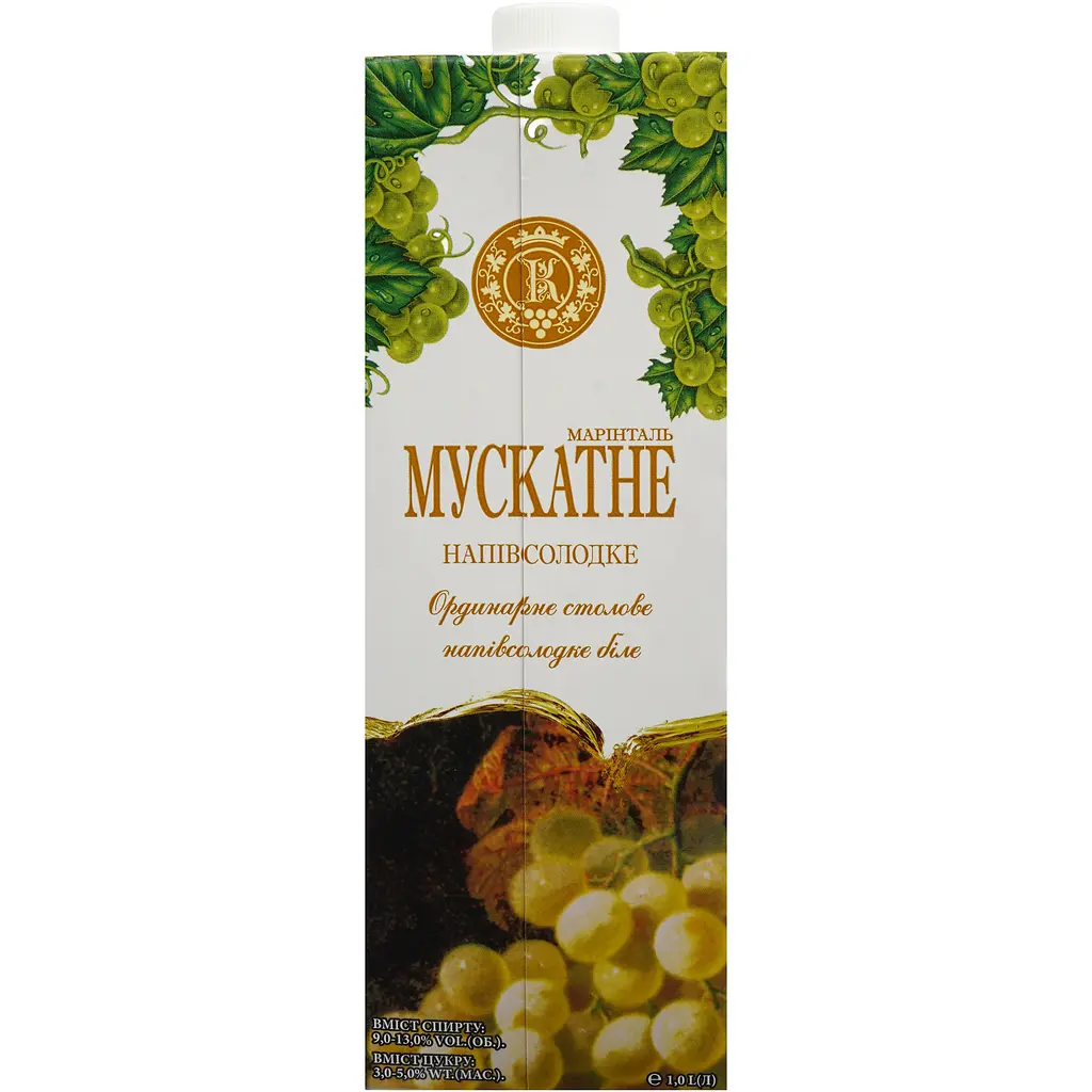 Вино КВЗ Мускатне Марінталь столове напівсолодке біле 13% 1 л - фото 4