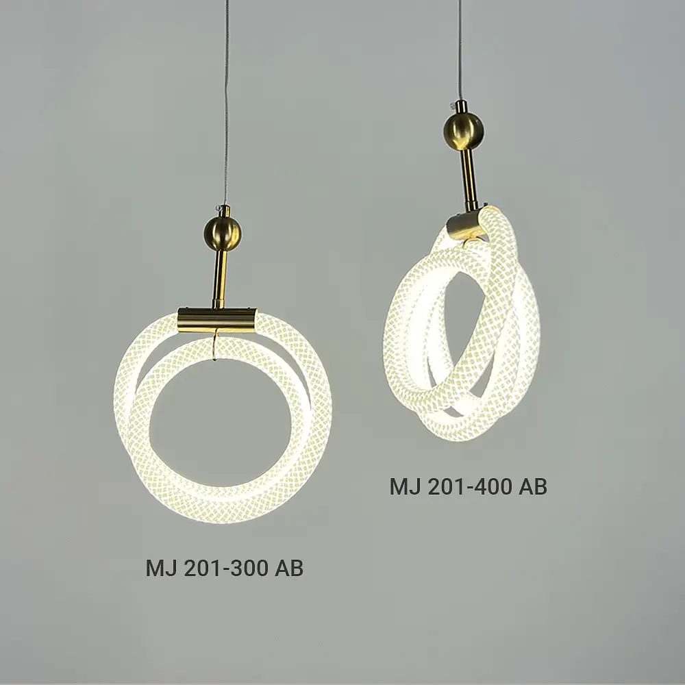 Латунный подвес с двумя завитками оплетенного неона 24 w Вт | Line F | Арт. MJ201-300 AB - фото 2