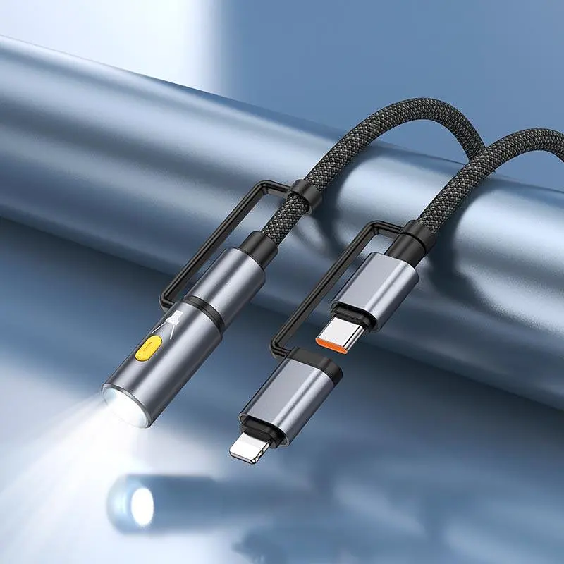 Кабель Hoco All-in-one charging data cable c / iP to C / LED light U138 1.2m, PD27/60W - фото 3