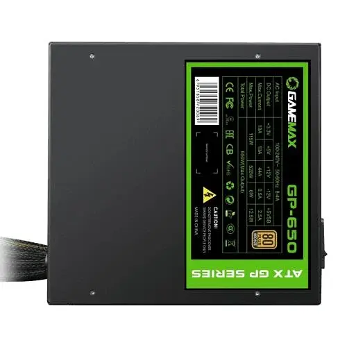 Блок живлення 650 Вт, GameMax GP-650, Black, 80+ Bronze, Active PFC, 14 см, 3xMolex / 5xSATA / 2x6+2-pin / 1x4+4-pin / 1x20+4-pin, захист OVP / UVP / SIP / OCP / OLP / OPP / SCP - фото 2