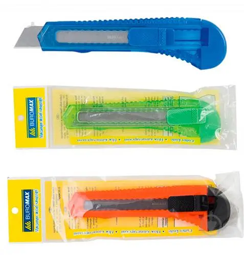 Нож канцелярский, 18 мм, прозрачный пластиковый корпус, фиксатор лезвия, Jobmax, 5 шт. - фото 2