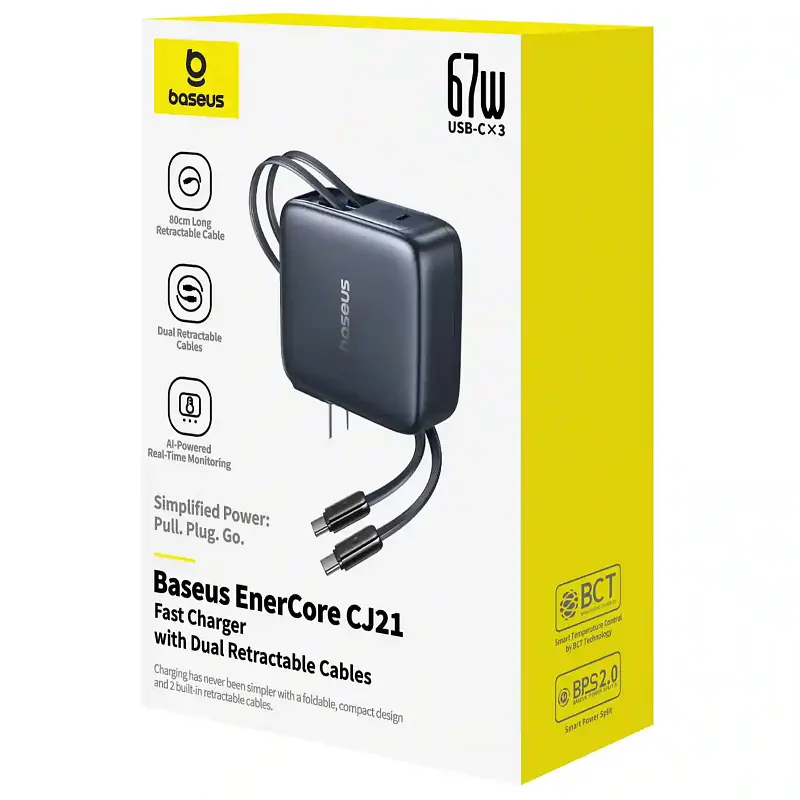 МЗП Baseus EnerCore CJ21 PD67W with retractable cables (3USB-C) (E0121D) Cosmic Black - фото 4