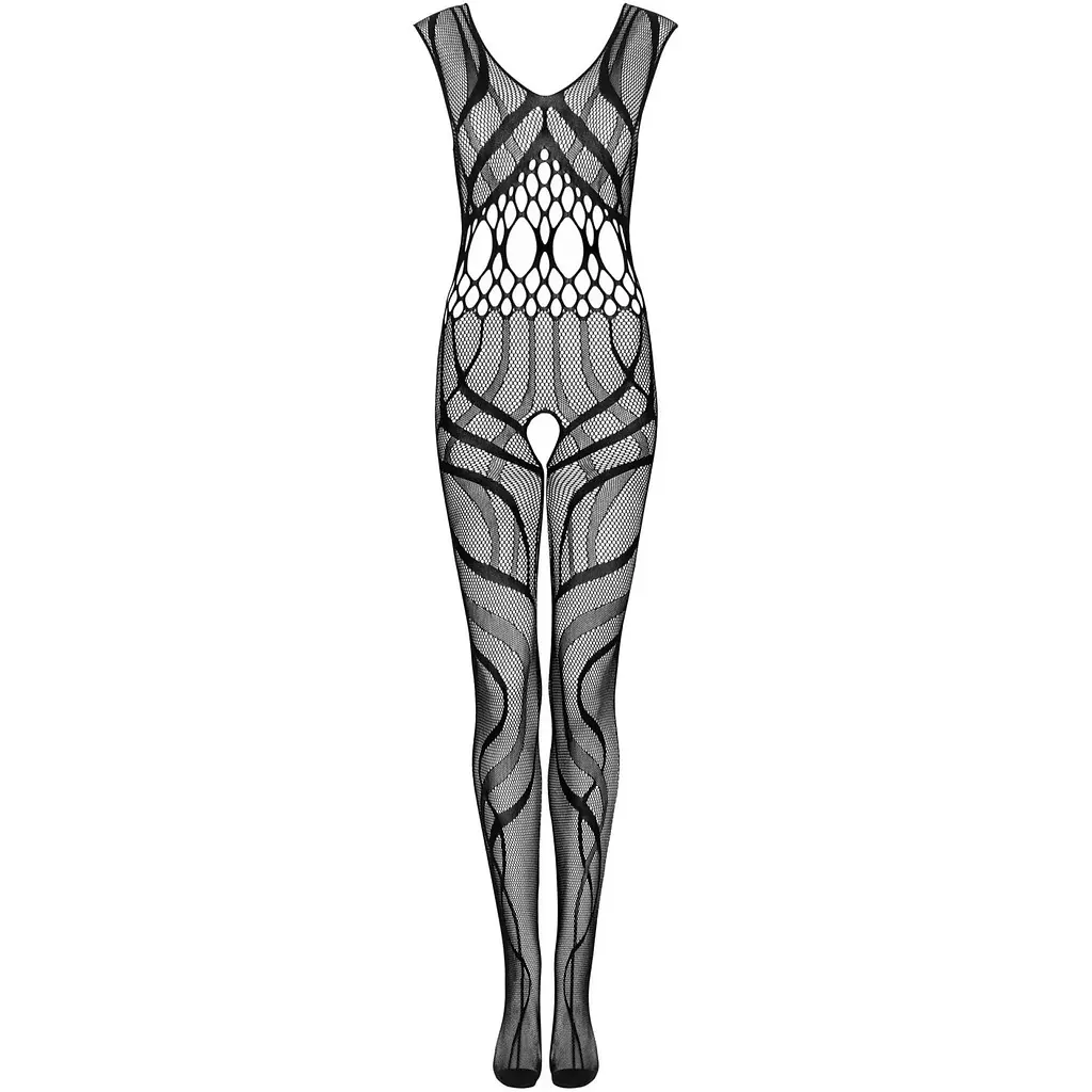 Сітчастий бодістокінг з вирізами та малюнком Obsessive Bodystocking G328 S/M/L, чорний - фото 5