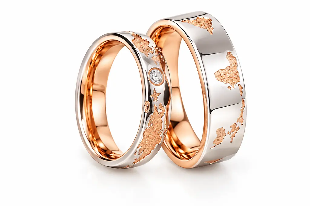 Жіноча обручка Jewellery Continent "Карта світу" з червоного та білого золота з діамантом 17.5 (К-0861) - фото 3