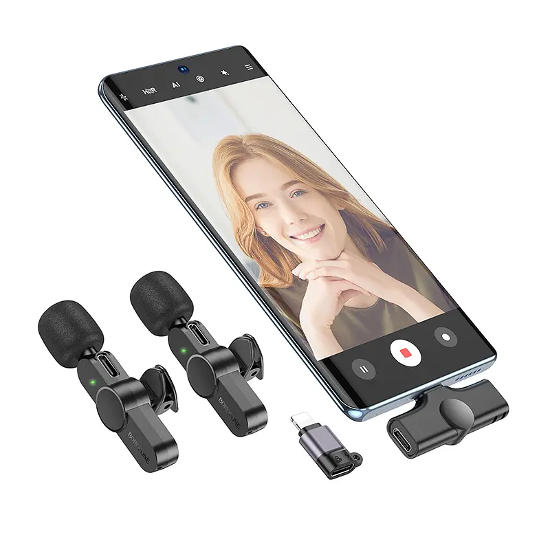 Бездротова мікрофонна система BOROFONE BFK12 Trophy lavalier wireless digital microphone(iP/Type-C) Black (6941991106408) - фото 7