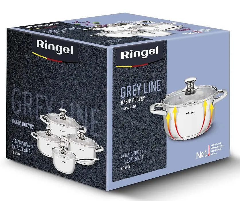 Набір каструль Ringel Grey line, 8 предметів нержавіюча сталь ㅤ ㅤ - фото 8