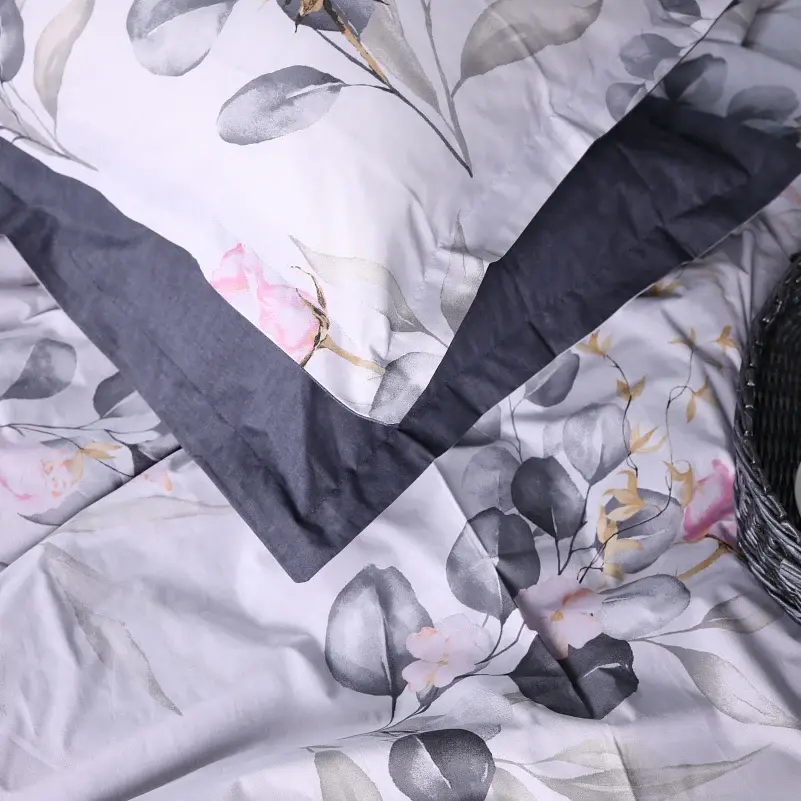 Наволочка MirSon Поплін 00-7 Pink Flowers 60х60 см біло-сіра з рожевим (2200009706691) - фото 6