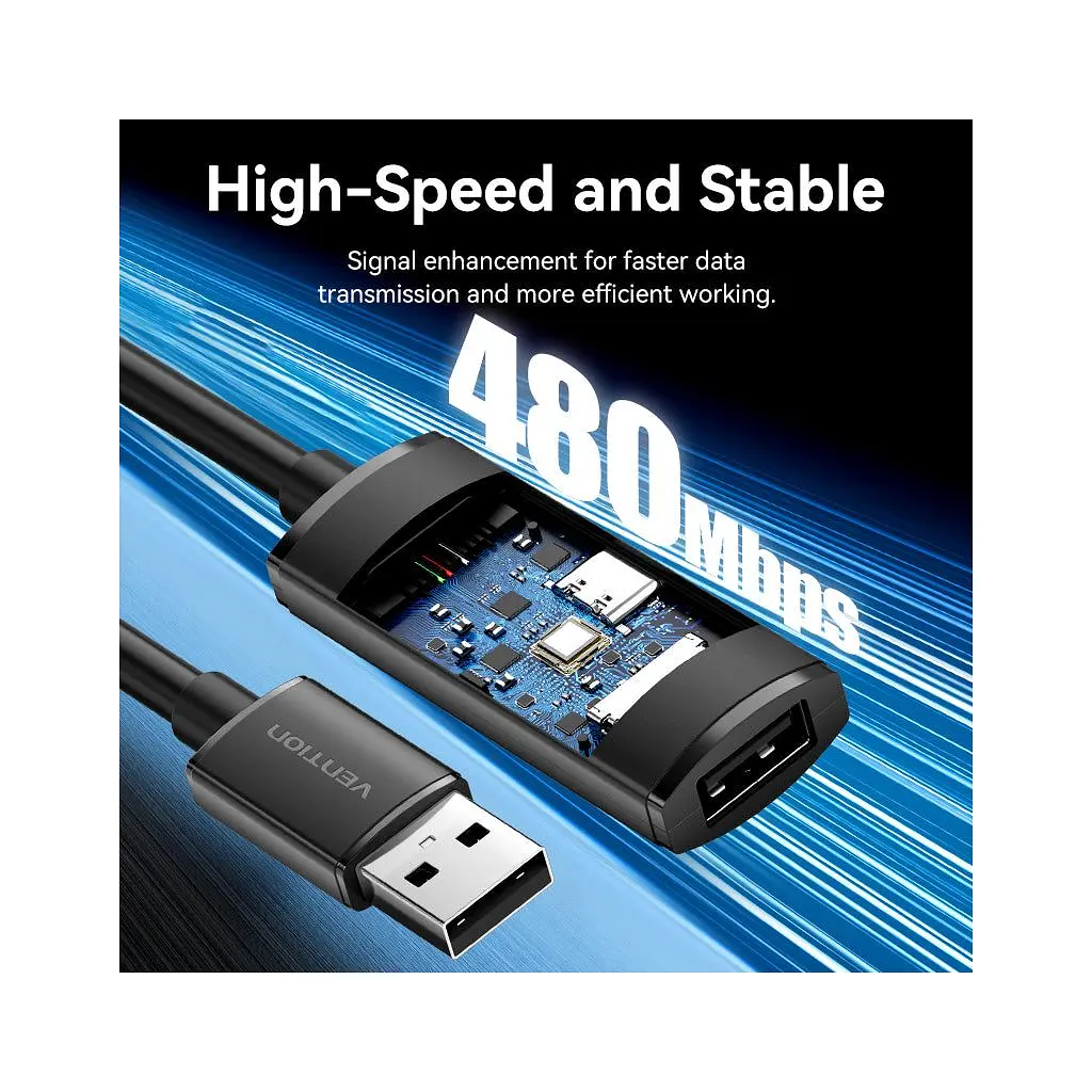 Дата кабель USB 2.0 AM/AF 15.0m Active black Vention (CBKBN) - фото 3
