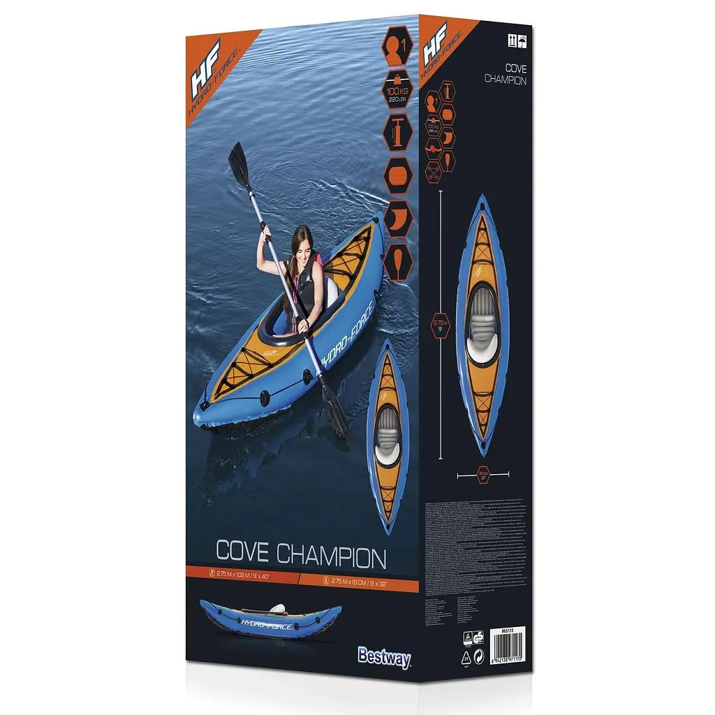 Одномісна надувна байдарка-каяк з веслами Bestway Cove Champion 275 x 81 см (65115) - фото 5