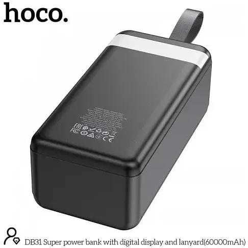 Портативна батарея Hoco Super DB31 60000mAh + Lightning роз'єм та ремінець чорна - фото 6