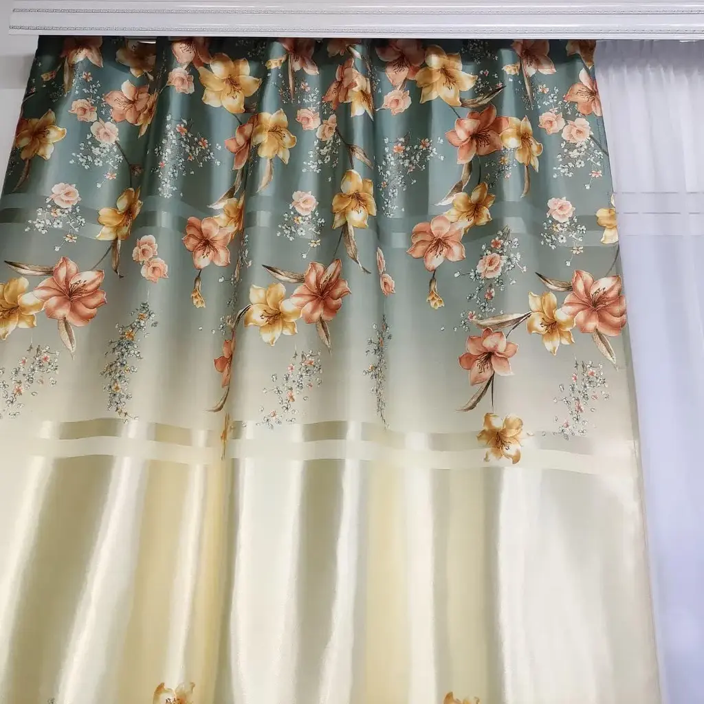 Атласні штори бірюзового кольору з ліліями 150х270 ALBO pbe0052926 - фото 6