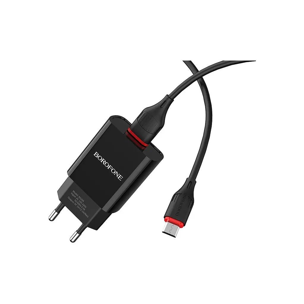Зарядний пристрій BOROFONE BA20A Sharp USB + кабель USB–Micro-USB 5P 10.5 Вт чорний (6931474702135)