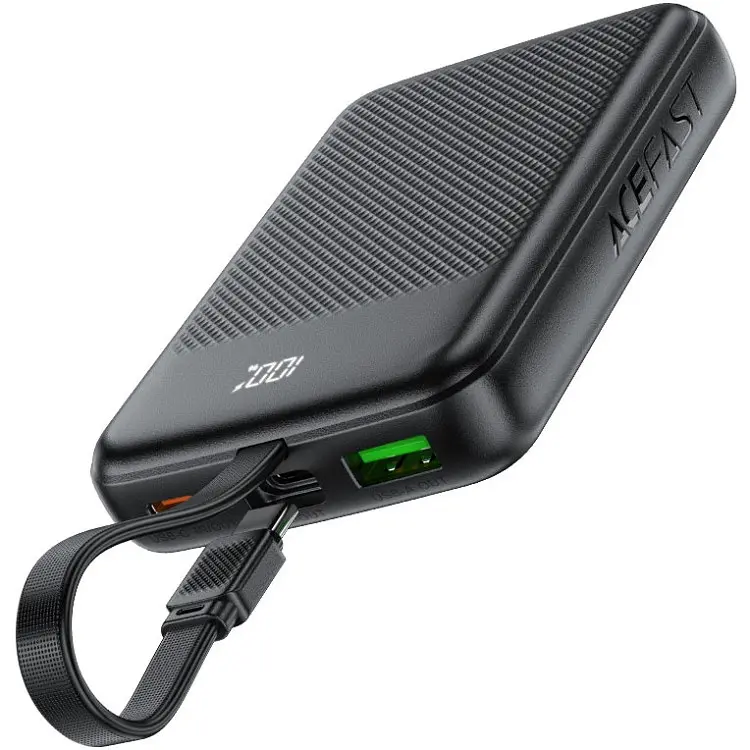 Універсальна мобільна батарея Acefast 10000mAh 22.5W PD,QC3.0 2xUSB-C,USB-A, with build Type-C cable, M13 Чорний - фото 2