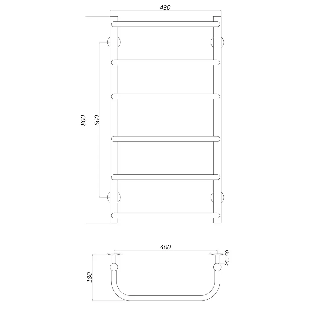 Рушникосушарка UNIO LS W 800-400-6 Драбинка Скоба (20876) - фото 4